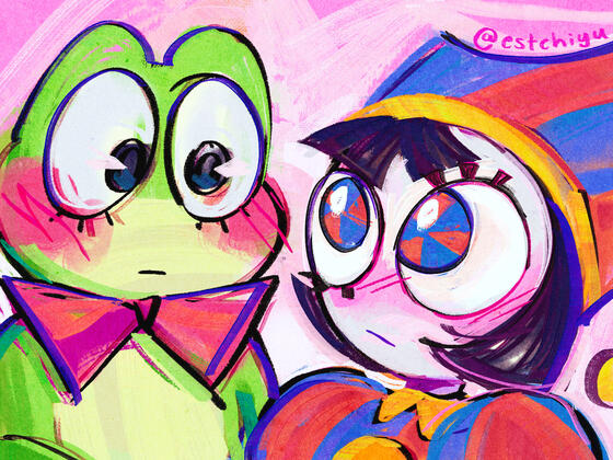 A man and woman stare lovingly into each others eyes. The background is a purple forest and it is sparkling around the couple.